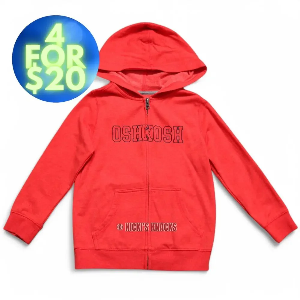 4/$20 - Oshkosh Bgosh Boys Red Fleece Full Zip Sweatshirt Hoodie Size 7